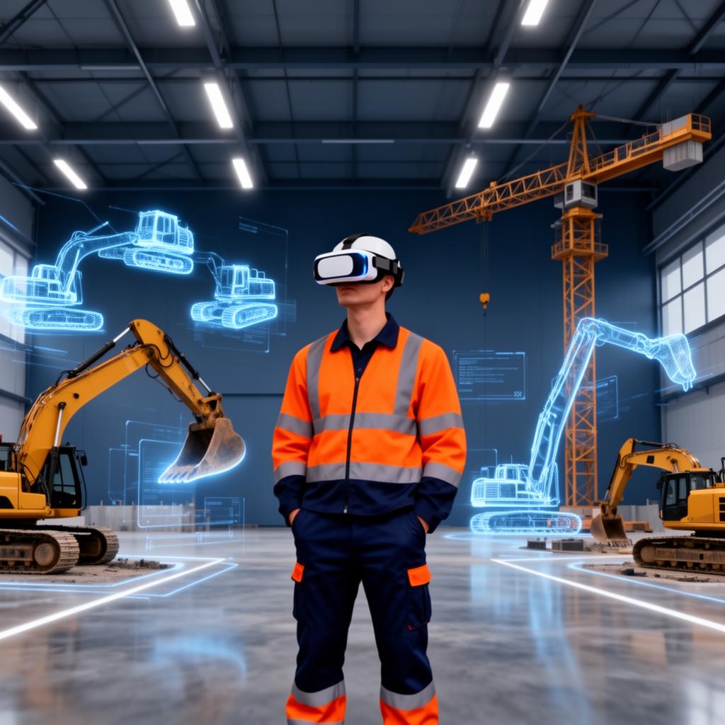 Trabajador usando VR Safety para entrenamiento con maquinaria industrial
